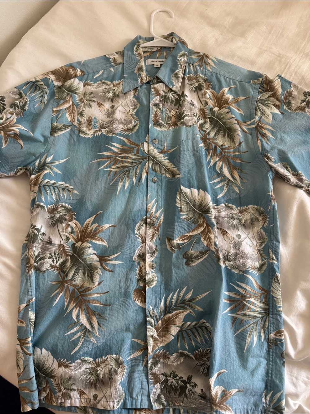 Pierre Cardin Mens Blue Tropical Print Short-Sleeve Button-Up Hawaiian